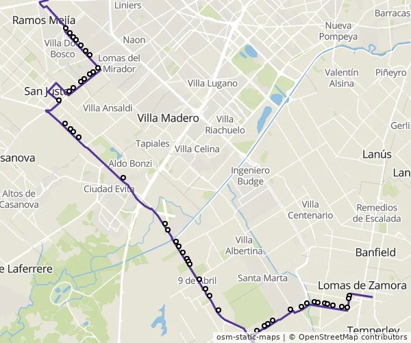 Mapa do itinerário da linha