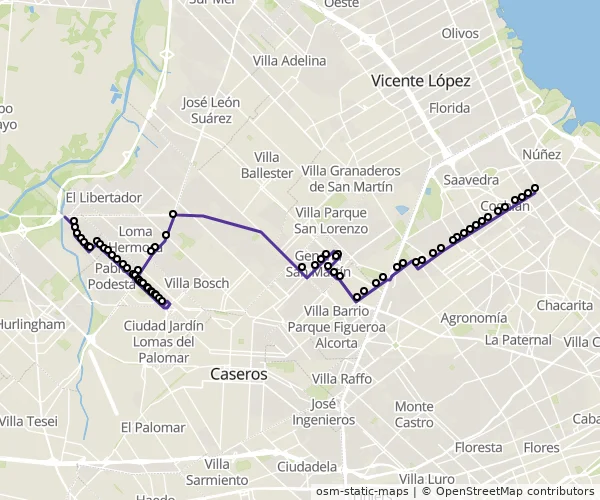 Mapa do itinerário da linha