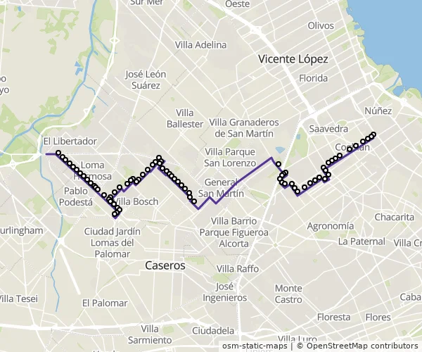 Mapa do itinerário da linha