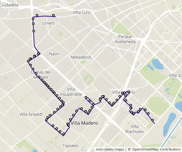 Mapa do itinerário da linha