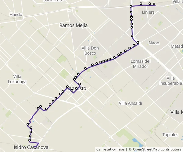 Mapa do itinerário da linha