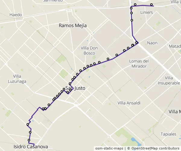 Mapa do itinerário da linha