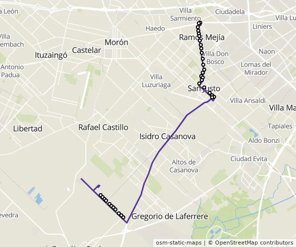 Mapa do itinerário da linha
