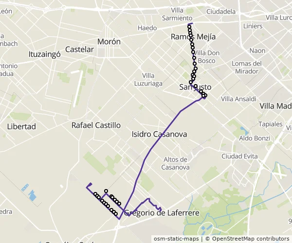 Mapa do itinerário da linha
