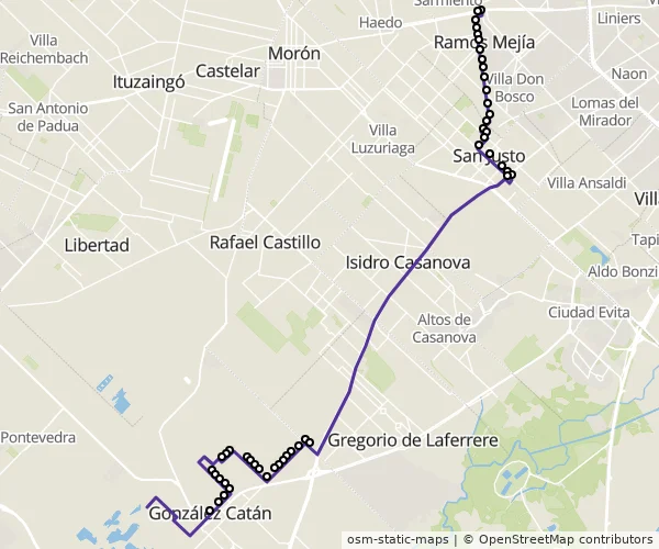 Mapa do itinerário da linha