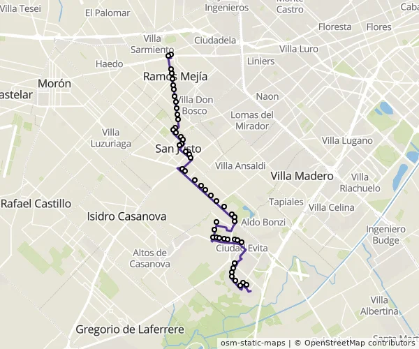 Mapa do itinerário da linha