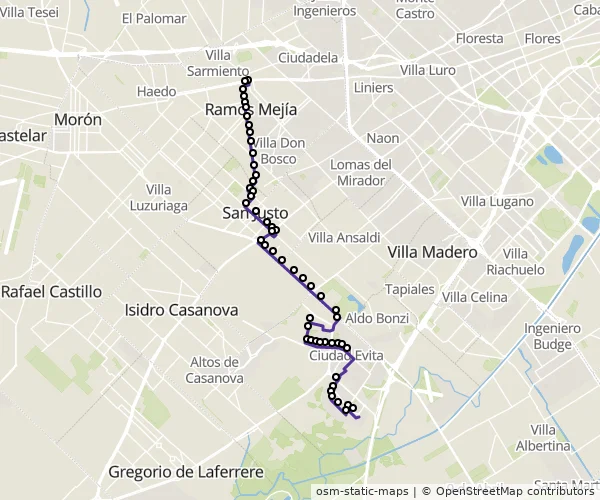 Mapa do itinerário da linha