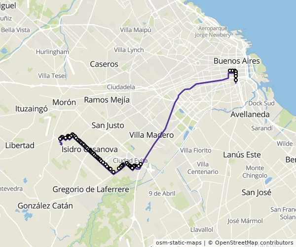 Mapa do itinerário da linha