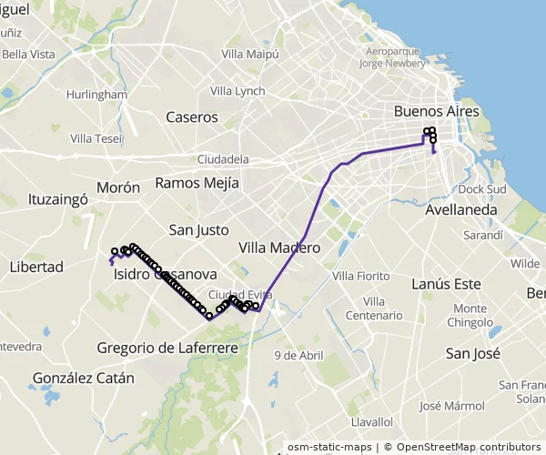 Mapa do itinerário da linha