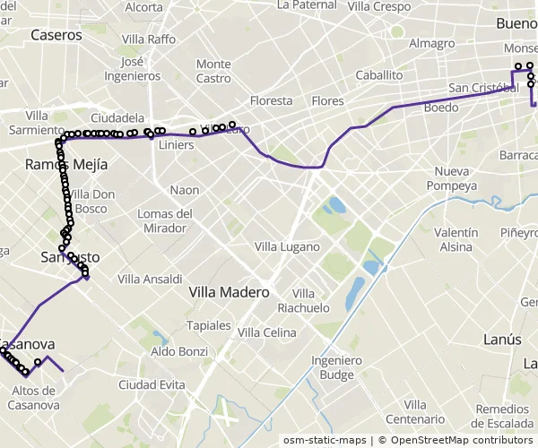 Mapa do itinerário da linha