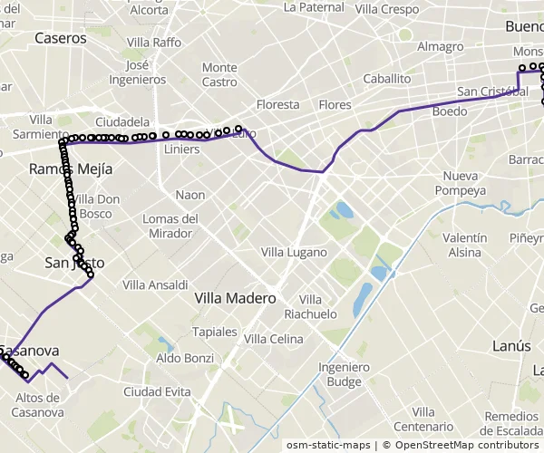 Mapa do itinerário da linha