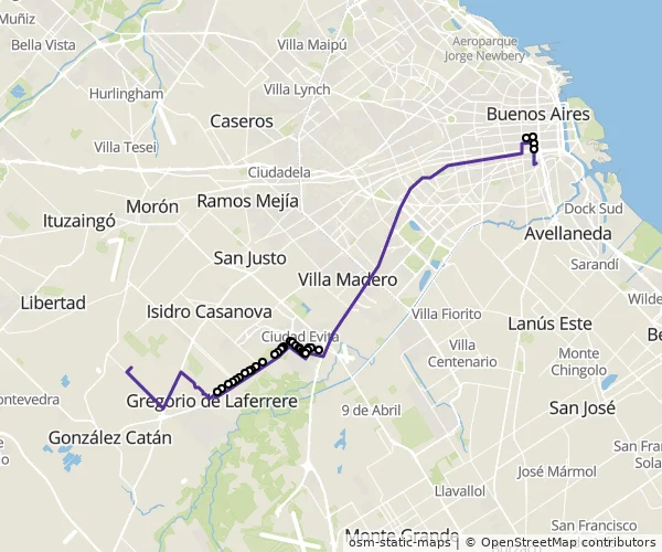 Mapa do itinerário da linha