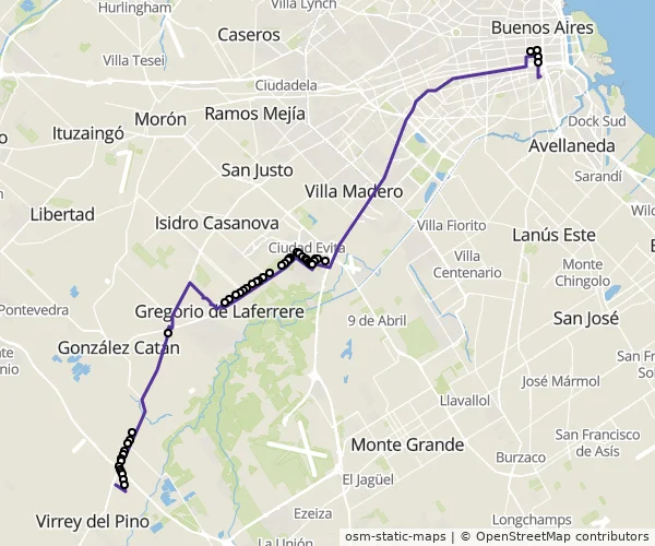 Mapa do itinerário da linha