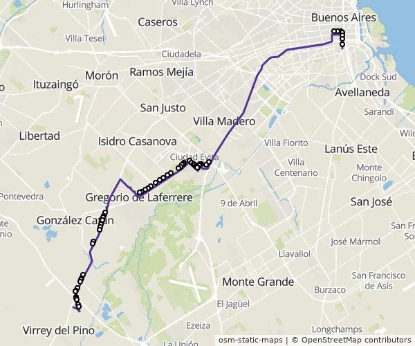 Mapa do itinerário da linha