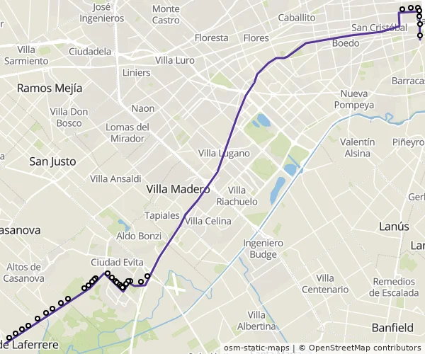 Mapa do itinerário da linha