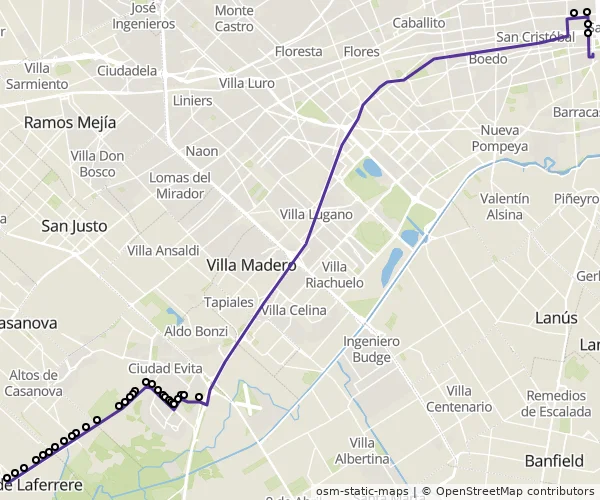 Mapa do itinerário da linha