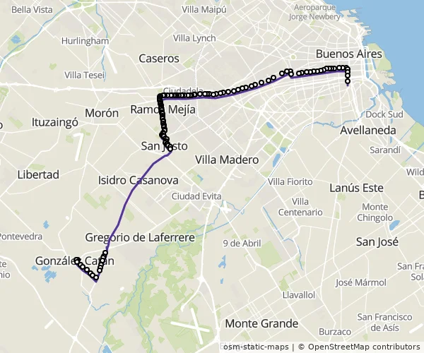 Mapa do itinerário da linha