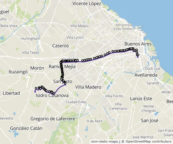 Mapa do itinerário da linha