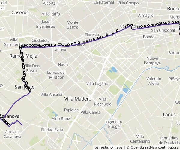 Mapa do itinerário da linha