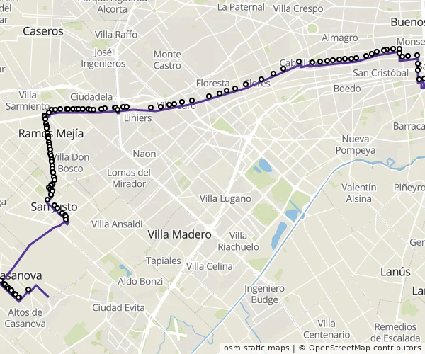 Mapa do itinerário da linha