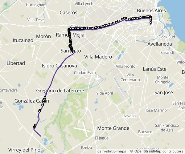 Mapa do itinerário da linha