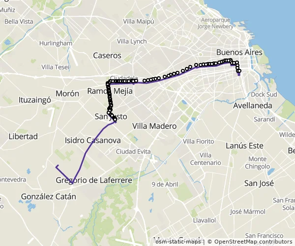 Mapa do itinerário da linha