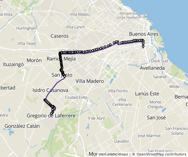 Mapa do itinerário da linha
