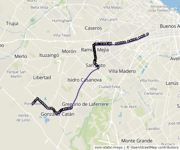 Mapa do itinerário da linha