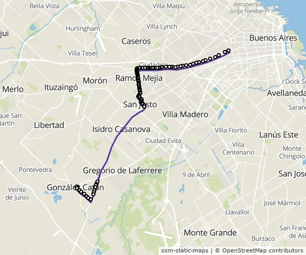 Mapa do itinerário da linha