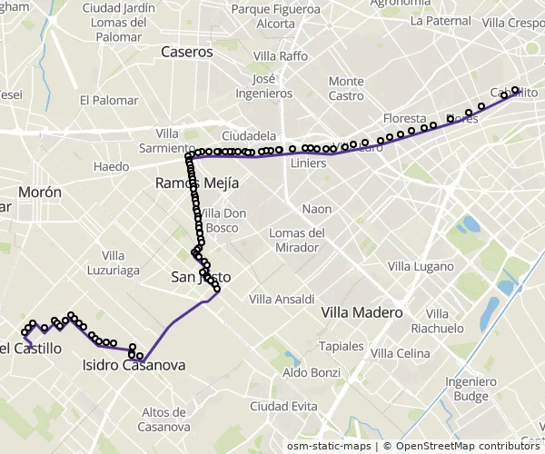 Mapa do itinerário da linha