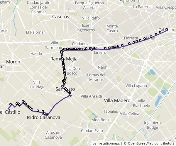 Mapa do itinerário da linha