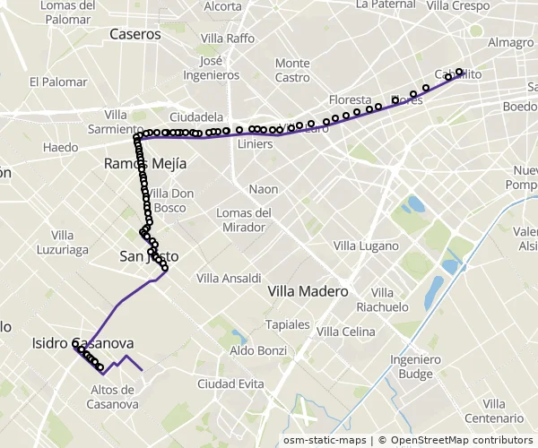 Mapa do itinerário da linha