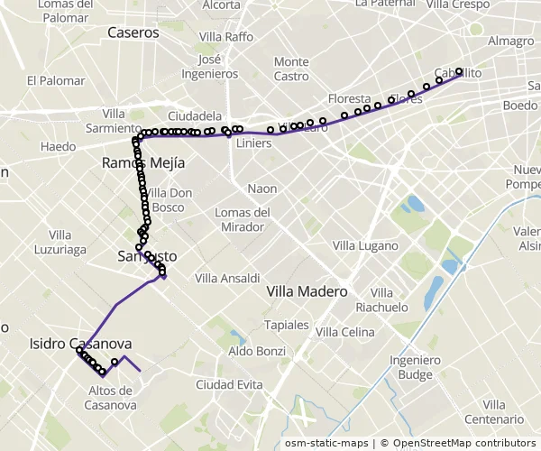 Mapa do itinerário da linha