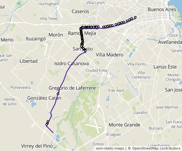 Mapa do itinerário da linha
