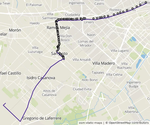 Mapa do itinerário da linha