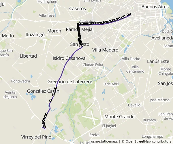 Mapa do itinerário da linha