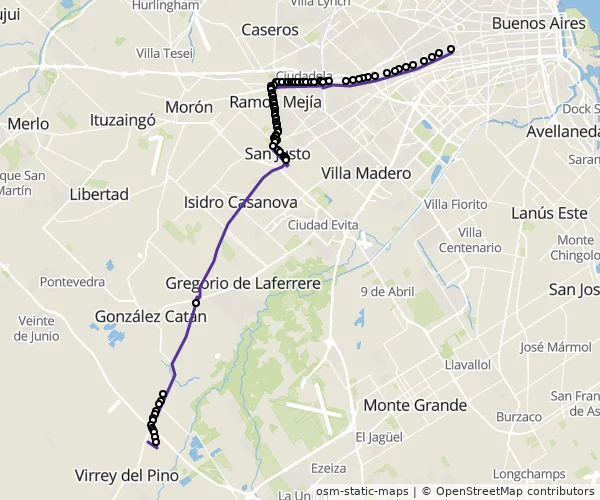Mapa do itinerário da linha