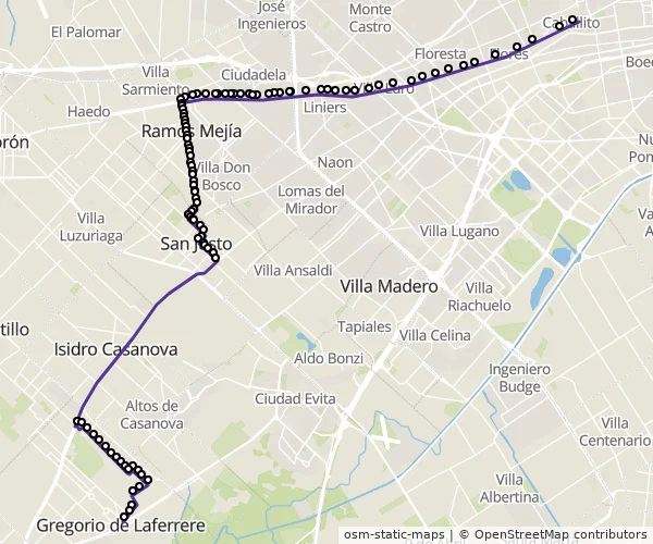 Mapa do itinerário da linha