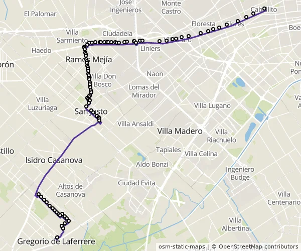 Mapa do itinerário da linha