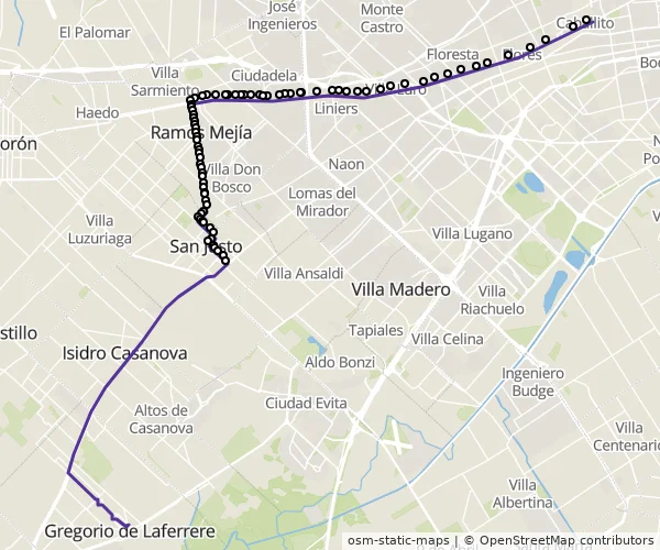 Mapa do itinerário da linha