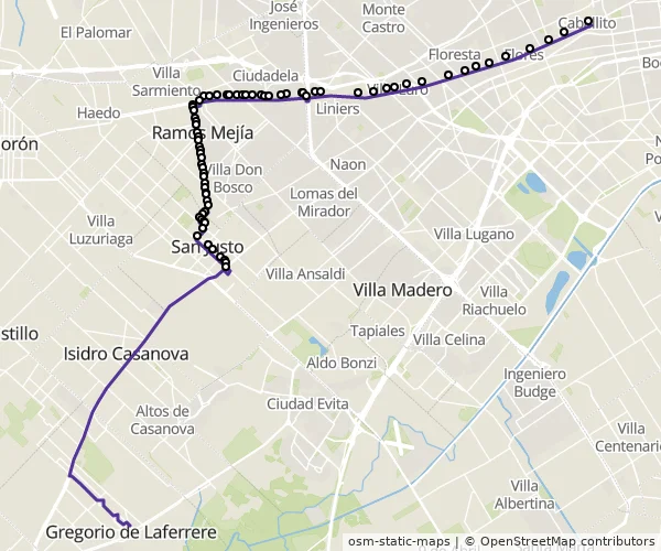 Mapa do itinerário da linha