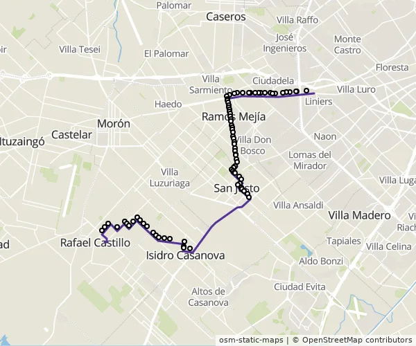 Mapa do itinerário da linha