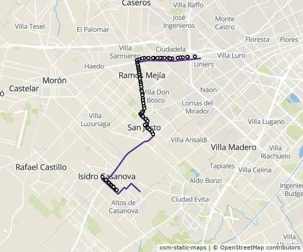 Mapa do itinerário da linha