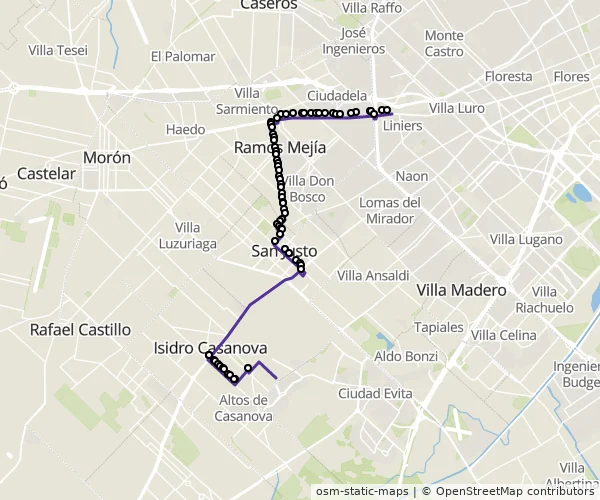 Mapa do itinerário da linha