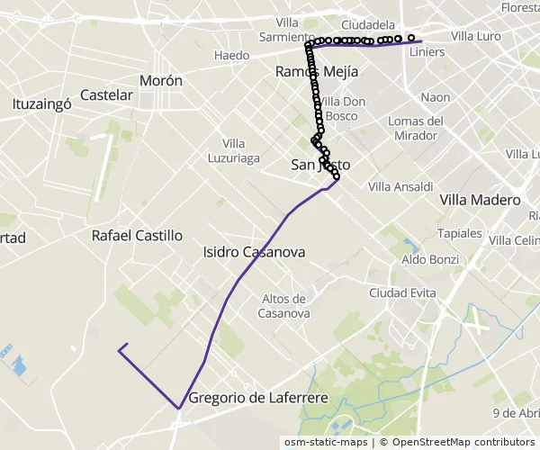 Mapa do itinerário da linha