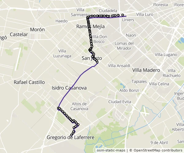 Mapa do itinerário da linha