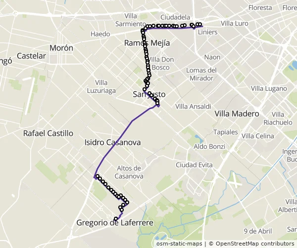 Mapa do itinerário da linha