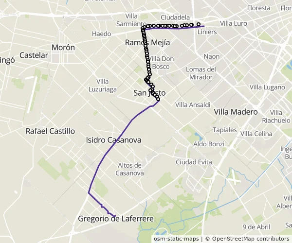 Mapa do itinerário da linha