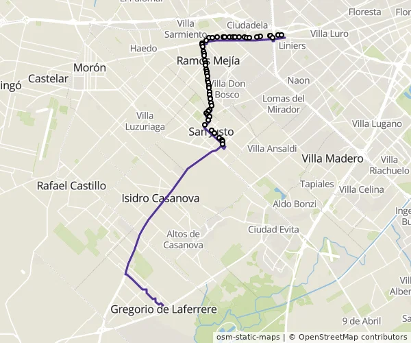 Mapa do itinerário da linha