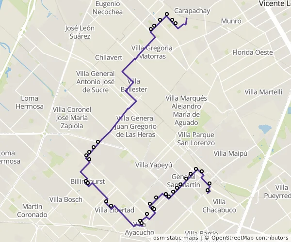 Mapa do itinerário da linha